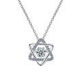 S925 Sterling Silver Hexagonal Star Necklace with Moissanite Pendant-0-3