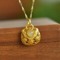 wholesale 925 silver gold-plated metal material New Chinese style Hetian jade pendant necklace with hollow filigree, includes certificate, antique jade pendant with handbag-0-3