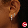 wholesale S925 Sterling Silver Geometric Tassel Earrings with Inlaid Diamonds, Elegant and Luxurious-0-2