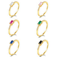 wholesale S925 Sterling Silver Ring Light Luxury Minimalist Ring Niche Colored Zircon Gold Ring Women Cross-border Supply Jewelry Wholesale-Gold and Black>No. 6