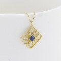 wholesale 18K Gold Yili Jewelry Fashion Trendy Niche Versatile Luxury Style Hollow Blue Sapphire Full-Cut Diamond Necklace-0-2