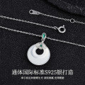 S925 Silver White Chalcedony Pendant Peace Buckle Necklace Gift-0-0
