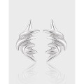 wholesale S925 Sterling Silver Small, Minimalist, Textured, Irregular Wing Design Earrings for Women-0-0