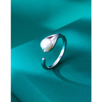 wholesale S925 Sterling Silver Freshwater Pearl Ring Open Adjustable Fashion Unique Niche Design Autumn Winter Finger Ring Index Finger Ring High-End Feel-Freshwater Pearl Ring Adjustable Opening