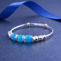 wholesale S990 silver cat's eye stone beaded round bead bracelet for girls, cute bangle for baby-0-6