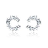 wholesale 18k gold and platinum C-shaped stud earrings with lab-grown diamonds in a minimalist style, inspired by "Love for the Win"-18k gold cultured diamond earrings