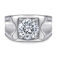 wholesale S925 Sterling Silver Zircon Men's Ring Bold Wide Band Statement Jewelry One Piece Wholesale Man Ring-Platinum US size 9#