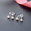 wholesale 925 Sterling Silver Freshwater Pearl Ear Studs for Women, Minimalist Small Single Diamond Mochi Pearl Geometric Earrings-0-1