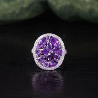 wholesale S925 sterling silver plated with 18k gold with natural amethyst and mixed gemstone inlay jewelry ring-Colored Crystal + Natural Topaz Ring US Size 8