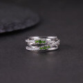 wholesale S925 Sterling Silver Unisex Ring with Minor Line Intertwining Natural Diopside, Group Setting, Garnet, and Sapphire-0-2