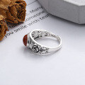 wholesale S925 Sterling Silver Heavy Craftsmanship Rose Flower Inlaid with Southern Red Agate Ring, Ethnic Palace Style Elegant Band-0-3
