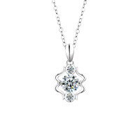 S925 Sterling Silver Moissanite Zodiac Necklace for Women-Gemini (May 21 - June 21) (White Gold)  1-Carat Moissanite