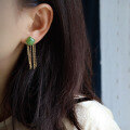 wholesale S925 Silver New Natural Hetian Jade Jasper Tassel Earrings with Square Jade Drop Fashion-0-4