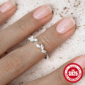 wholesale S925 Sterling Silver adjustable leaf open ring with zircon, trendy and fresh for women-0-3
