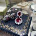 Gold-Plated 9x11 Oval Ruby French Palace-Style Earrings-0-1