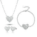 wholesale 925 Sterling Silver Heart Texture Stud Earrings Set, Ins Style Small and Minimalist Valentine's Day Gift Necklace Bracelet Set-0-4