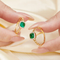 wholesale S925 Sterling Silver Red Elk All-Over Classic Light Luxury Retro Fashion Ring with Green Diamond Personality Ring for Daily Wear-BZ0296-Gold US size 7