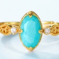 wholesale S925 Sterling Silver Geometric Cat's Eye Amazonite Ring for Women, Vintage Pattern, Fashionable Trend-0-2