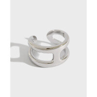 wholesale S925 Sterling Silver JT280 Korean-style Student Hollow Silver Ring with INS Minimalist H Letter Design, Adjustable Open Ring for Women-Platinum [No. 14/Adjustable]>Opening adjustable