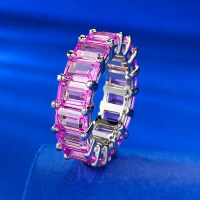 wholesale 925 Silver Cross-Border New 4*6 Rectangular Sakura Pink Row Diamond Ring for Women,Ins Full Diamond Ring, Dropshipping-R857 Sakura Pink Ring No. 9