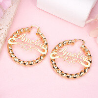 wholesale Gold-plated thick twist hip-hop exaggerated name earrings with heart for women-Rose gold