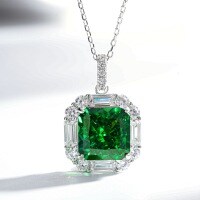 925 Silver Iced Flower Necklace with Full-Cut Radiant High-Carbon Diamonds in Purple, Yellow, and Pink.-Emerald Green - XL057  Single Pendant