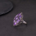 wholesale S925 Sterling Silver Luxury Diopside Ring Set with Natural Amethyst and Green Chalcedony, Vintage Style Jewelry-0-1