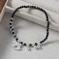 wholesale S925 Sterling Silver Diamond-Encrusted Rocking Horse Bracelet Sweet Ins Style Niche Design Black Crystal Pointed Rocking Horse Bracelet S7947-S925 Silver Bracelet>925 Silver