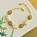 wholesale Pure silver gilt gold-plated cold enamel and Hetian jade court retro style cheongsam Hanfu bracelet with Ruyi pattern-0-2