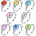 wholesale 925 Sterling Silver 12ct Color Gemstone Ring Women High-end Wedding Ring 7*7 Rose Ice Flower Cut Ring-0-0