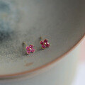 wholesale 9K gold new rose pink small flower red ruby-colored cubic zirconia cute little flower earrings for women-0-0