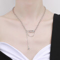 wholesale S925 Sterling Silver Vintage Korean-style Minimalist Design Pin Pendant Tassel Creative Fashion Trendy Necklace-0-2