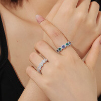 wholesale S925 Sterling Silver Moissanite Diamond Ring with Lab-Grown Emerald and Sapphire, Unique-Moissanite Ring  US size 9 (domestic size 20)