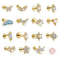 wholesale S925 Sterling Silver Butterfly with Diamond, Pearl, and Spiral Thread Ear Cartilage Stud, 16G Flat Back, Popular in Europe and America-0-0