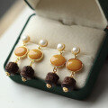 wholesale S925 Silver Natural Old Beeswax Amber Pearl Earrings Russian Material Chicken Oil Yellow Stud Earrings-0-1