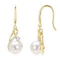Sterling Silver Natural Freshwater Pearl Ear Hooks, French Minimalist Design-0-3