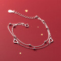 wholesale S925 Silver Double-Layer Heart Bracelet with Beaded Design, Korean and Japanese Style, Sweet Matching Accessory for Best Friends S4368-0-3