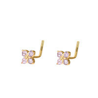 wholesale 925 Sterling Silver Zirconia Four-leaf Clover L-shaped Nose Stud Piercing Jewelry Qingdao Wholesale-Gold (single) 20G