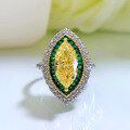 wholesale S925 Silver New Style Stunningly Set 6*13 High Carbon Diamond Marquise-Shaped Ring Rivaling Yellow Diamond-0-1