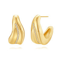 wholesale Copper Metal Earrings And Ear Studs, Trendy, Minimalist, Exaggerated, Zircon-inlaid, Ins, Popular In Europe And America-Gold #3