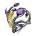 wholesale S925 Silver Russian Secret Garden Designer Gemstone Ring Natural Style Butterfly with Amethyst-0-4