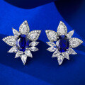 wholesale S925 Sterling Silver 2ct Blue Sapphire and Ruby Oval Stud Earrings Classic Light Luxury Versatile Cross-Border-0-0