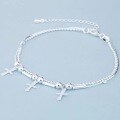 wholesale S925 silver cross bracelet for women, Korean-style small fresh and simple, silver-plated round tube and bead double-layer bracelet-0-0