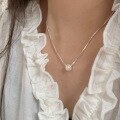 wholesale S925 Sterling Silver Minimalist Geometric Pearl Necklace for Women, Commuter-Friendly Korean Style Exquisite Versatile Collarbone Chain, New Collection-0-3