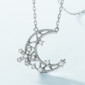 wholesale S925 Sterling Silver Minimalist Niche Design Ins-style Moon and Star Pendant Necklace, Sweet and Fashionable Snowflake Choker for Wholesale-0-2