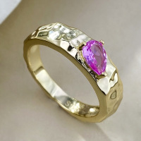 wholesale Sterling Silver Plated with Gold, Style 4*6mm Rubellite Pink Corundum Pear-Shaped Teardrop Ring for Live Streaming Distribution-R1057 8