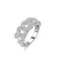 S925 Silver Moissanite Double Row Crossover Cuban Ring-0-4