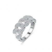 S925 Silver Moissanite Double Row Crossover Cuban Ring-Set with moissanite  US No. 6