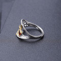 wholesale S925 Silver Designer Natural Style Adjustable Open Beehive Design Ring with Natural Gemstone-0-2