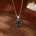 wholesale S925 Sterling Silver Black Rose Pendant Necklace, Cross-Border Hot Seller, European and American Retro Minimalist Flower Collarbone Chain-0-0